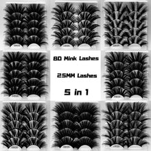 Load image into Gallery viewer, 5 pairs of 25mm mink eyelashes