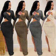 Load image into Gallery viewer, Solid Color Hollow Split Long Skirt Dress(AY1577)