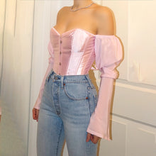 Load image into Gallery viewer, One-shoulder corset with rope halter long-sleeved top(AY1586)