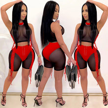 Load image into Gallery viewer, See through webbing straps mesh two-piece set AY2034