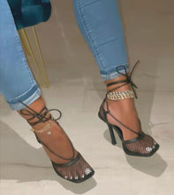Load image into Gallery viewer, Fashionable mesh square toe strap high heels(HPSD149)