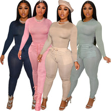 Load image into Gallery viewer, Casual Solid Color Slim Fit Long Sleeve Two Piece Set(AY1791)