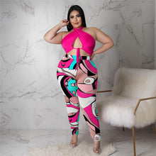Load image into Gallery viewer, Bandage print hanging neck plus size Set AY1910