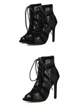 Load image into Gallery viewer, Fish mouth stiletto heel lace-up ankle bootsHPSD120