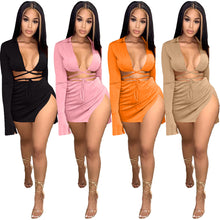 Load image into Gallery viewer, Sexy Tie Long Sleeve Skirt Two Piece Set(AY1786)