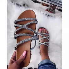 Load image into Gallery viewer, One-word rhinestone flat slippers(HPSD105)