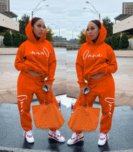 Load image into Gallery viewer, Plus velvet printing drawstring hooded two-piece suit(AY1540)