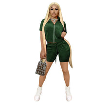 Load image into Gallery viewer, Fashion Velvet Short Sleeve Shorts Two Sets(AY1815)