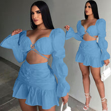 Load image into Gallery viewer, Fashion Lantern Sleeve pleated skirt two piece set AY1932