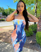 Load image into Gallery viewer, Tie dyed off shoulder wrap chest dress AY1948