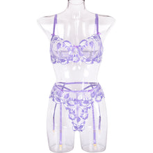 Load image into Gallery viewer, Sexy purple lace garter belt three-piece set(AY1681)