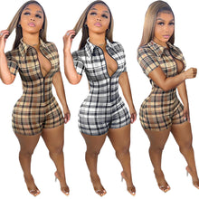 Load image into Gallery viewer, Fashion Lapel Zip Short Sleeve Jumpsuit(AY1836)
