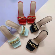 Load image into Gallery viewer, Metal chain high heel slippers