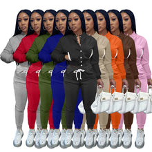 Load image into Gallery viewer, Solid color jacket plus fleece sweater suit(AY1518)