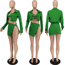 Load image into Gallery viewer, Hot Selling Sexy Solid Color Cardigan Short Skirt Three Piece Set(AY1860)