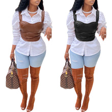 Load image into Gallery viewer, PU sleeveless sling zipper vest(AY1623)