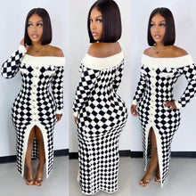 Load image into Gallery viewer, Plaid contrast color one-neck tube top knitted dress(AY1563)