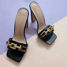 Load image into Gallery viewer, Metal chain high heel slippers