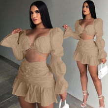 Load image into Gallery viewer, Fashion Lantern Sleeve pleated skirt two piece set AY1932