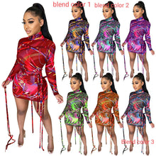Load image into Gallery viewer, Sexy mesh lace-up print dress