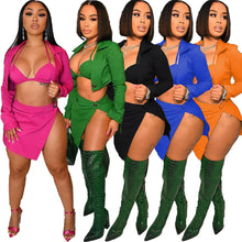 Load image into Gallery viewer, Hot Selling Sexy Solid Color Cardigan Short Skirt Three Piece Set(AY1860)