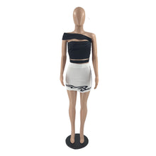 Load image into Gallery viewer, Sexy Contrast Color One Shoulder Top Skirt Suit(AY1826)