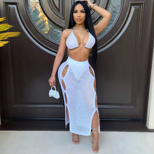 Load image into Gallery viewer, Sexy knitted cutout swimwear beach blouse two piece set(AY1954)