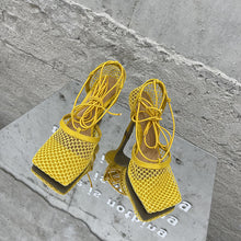 Load image into Gallery viewer, Fashionable mesh square toe strap high heels(HPSD149)