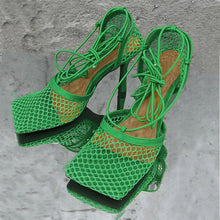 Load image into Gallery viewer, Fashionable mesh square toe strap high heels(HPSD149)