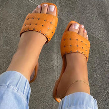 Load image into Gallery viewer, Flat sole solid color rivet slippers HPSD212