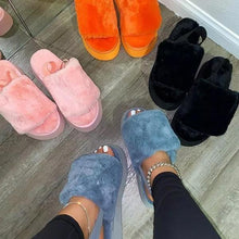 Load image into Gallery viewer, Solid color platform plush slippers(HPSD157)