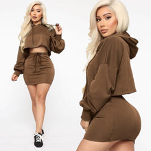 Load image into Gallery viewer, Hooded strappy solid color skirt suit AY1175
