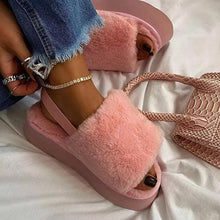 Load image into Gallery viewer, Solid color platform plush slippers(HPSD157)