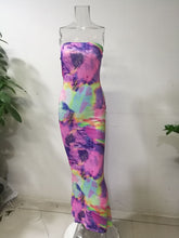 Load image into Gallery viewer, Tie dyed off shoulder wrap chest dress AY1948