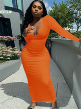 Load image into Gallery viewer, Deep V-neck Slim Sexy Long Sleeve Long Dress(AY1257)