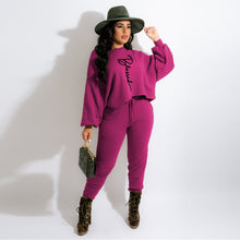 Load image into Gallery viewer, Letter puff sleeve two-piece suit(AY1602)