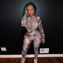 Load image into Gallery viewer, Sexy Leaf Print Long Sleeve Jumpsuit Trousers Set