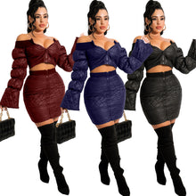 Load image into Gallery viewer, Lantern sleeve and one-word neck skirt suit(AY1526)