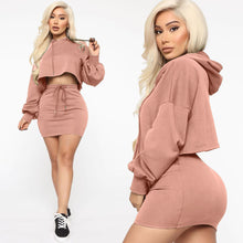 Load image into Gallery viewer, Hooded strappy solid color skirt suit AY1175