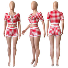 Load image into Gallery viewer, Plaid breasted cardigan two piece set AY1929