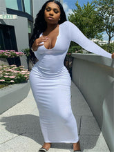 Load image into Gallery viewer, Deep V-neck Slim Sexy Long Sleeve Long Dress(AY1257)