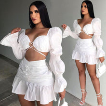 Load image into Gallery viewer, Fashion Lantern Sleeve pleated skirt two piece set AY1932