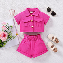 Load image into Gallery viewer, Girls' denim short sleeved shorts set AY3098
