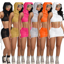 Load image into Gallery viewer, Personalized hooded knitted short skirt set AY2990
