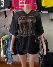 Load image into Gallery viewer, Printed loose casual street perspective sexy lace patchwork T-shirt short-sleeved top

