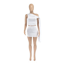 Load image into Gallery viewer, Casual fashion women's off-shoulder strap solid color short skirt suit
