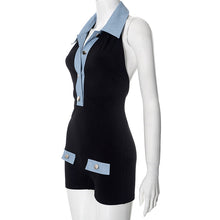 Load image into Gallery viewer, Denim contrast color slim summer women's jumpsuit shorts
