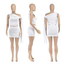 Load image into Gallery viewer, Casual fashion women's off-shoulder strap solid color short skirt suit

