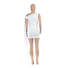 Load image into Gallery viewer, Casual fashion women's off-shoulder strap solid color short skirt suit
