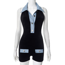 Load image into Gallery viewer, Denim contrast color slim summer women's jumpsuit shorts
